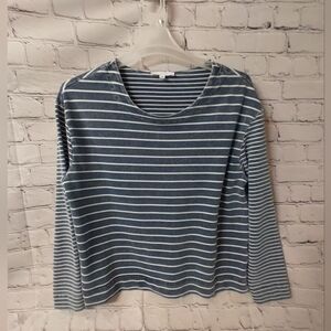 Jane and Delancey Blue Nautical Burn Out Long Sleeve Boat Neck Large Pullover